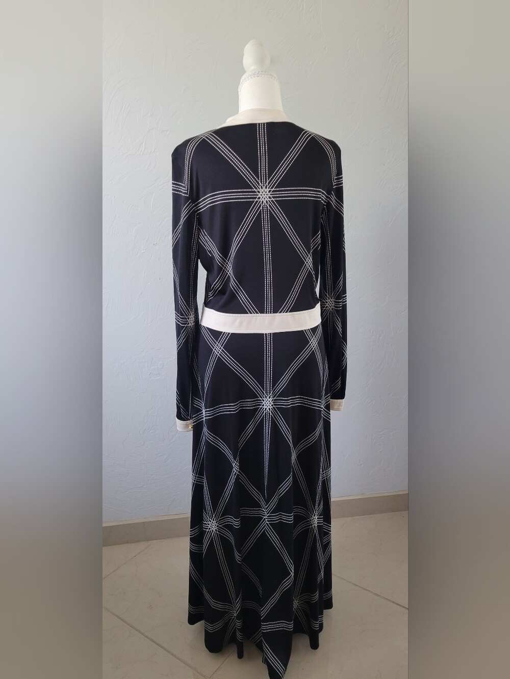 Tory Burch Maxi Dress L Geometric Mod Quiet Luxury Preppy - Picture 3 of 15